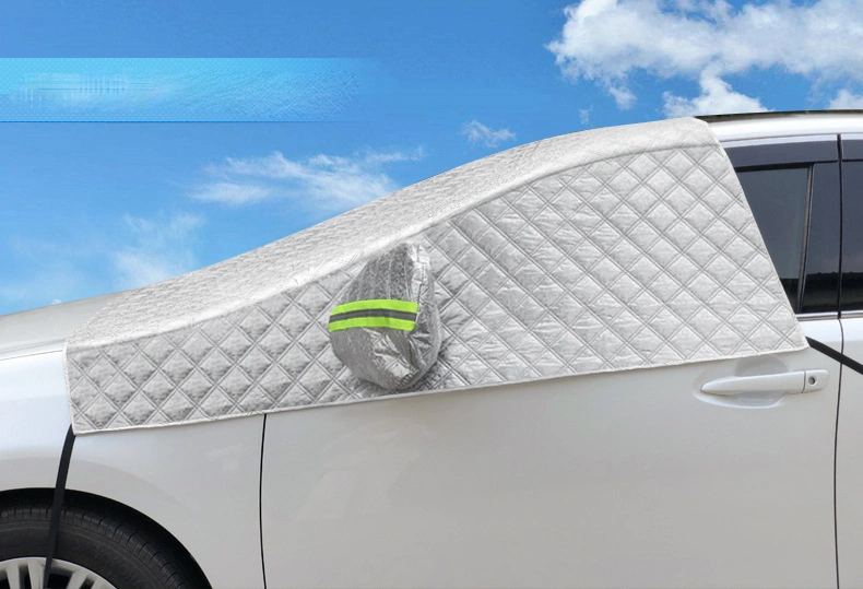 Outdoor Windproof Magnetic Half Car Cover Sunshade Protector Car Windshield Snow Ice Cover with Rear Mirror Covers Bag