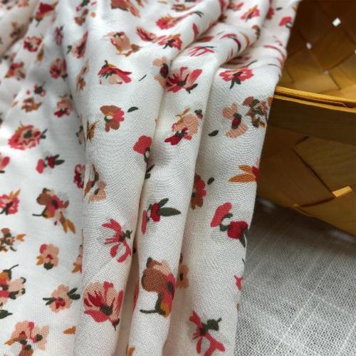 Viscose Crepe Printed White Base Floral Fabric