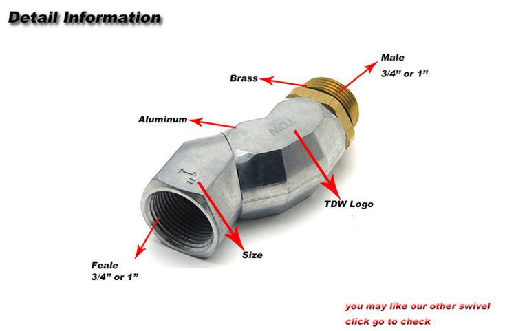 1'' 360 Rotating Connector Joint Coupling Hose Swivel For TDW Fuel Nozzle