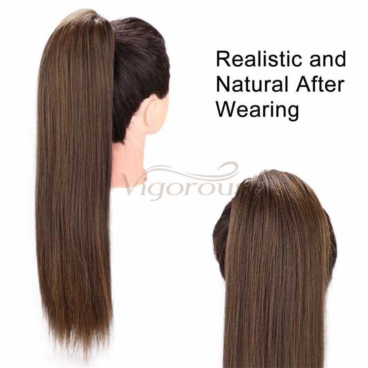 Vigorous Long Straight Drawstring Ponytail Extension Synthetic Straight Ponytail Clip on Hair Extensions Ponytail for Women