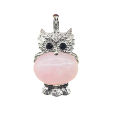 Rose Quartz Oval Beads CZ Rhinestone Silver cz owl Pendant