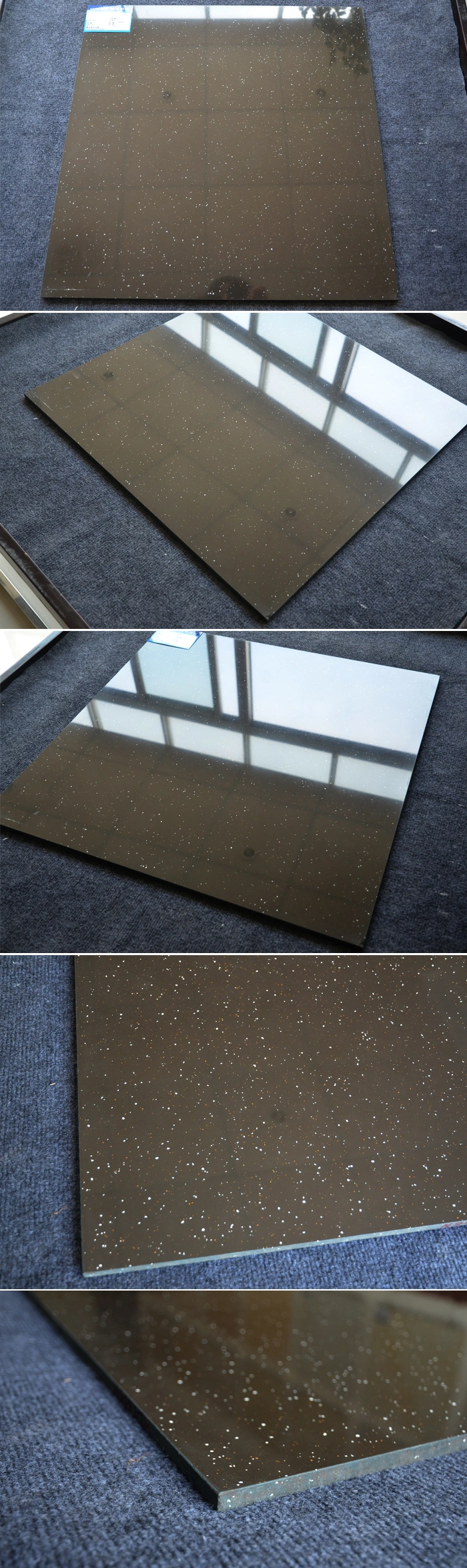 600X600mm Creekside Black Floor Polished Porcelain Tile Sparkle