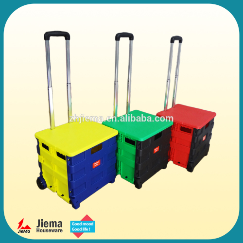 mobile plastic folding shopping trolley with cover