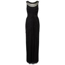 OEM gorgeous black beaded mesh full length long column sheath party dress