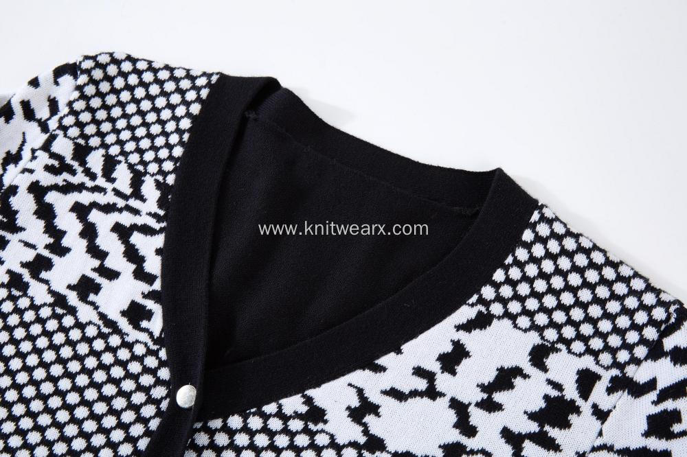 Women's Knitted Jacquard Button Down Cardigan