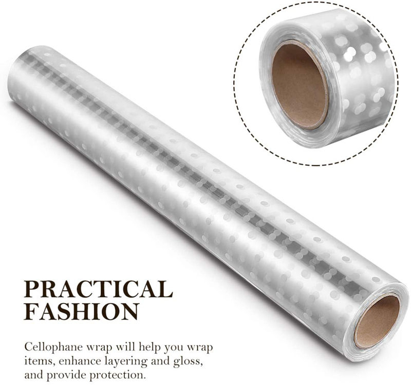 Clear Transparent Cellophane Wrap Roll with White Dot Patterned Flower Wrapping Paper Film