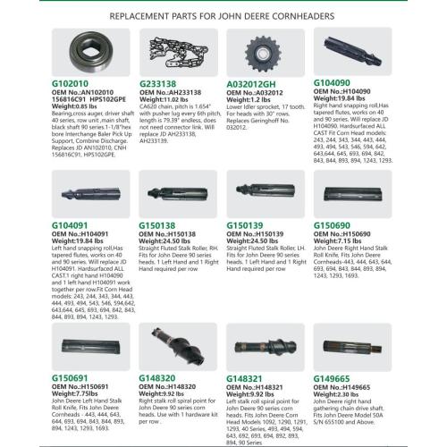 H104090 H104091 Cornhead snapping roller Fits John Deere