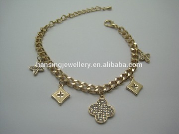 fashion square and crystal hydrangea charm bracelet