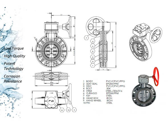 Plastic UPVC Butterfly Valve Worm Gear