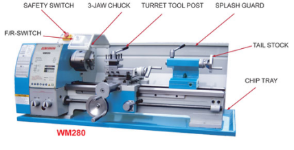 Bench lathe Swing over bed 280 mm