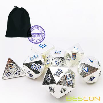 Bescon Shiny Silver-Ore Lode Solid Metal Dice Set, Raw Metal Polyhedral D&D RPG 7-Dice Set