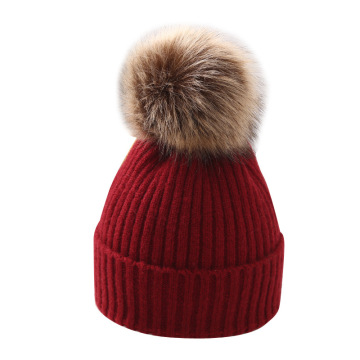 kids knit winter hat with pom pom