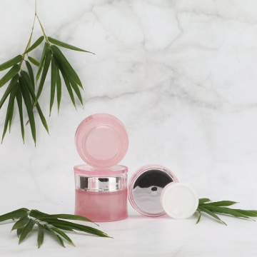 Pink waist glass cosmetic jar and bottle