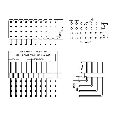 2.54 mm Pin Header Four Row Angle Type PHER11-XXF