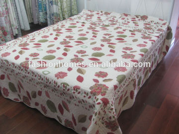 Leaf printed quilt colcha, cotton quilted bedspread, bed set colcha