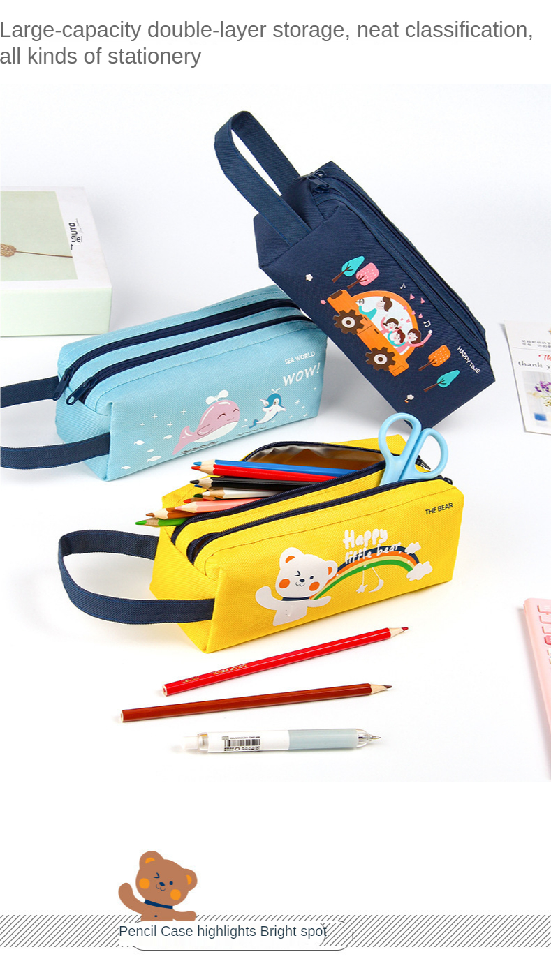 Pencil Case Simple Large-capacity Customized Portable Zipper Portable Stationery Bag for Primary School Students