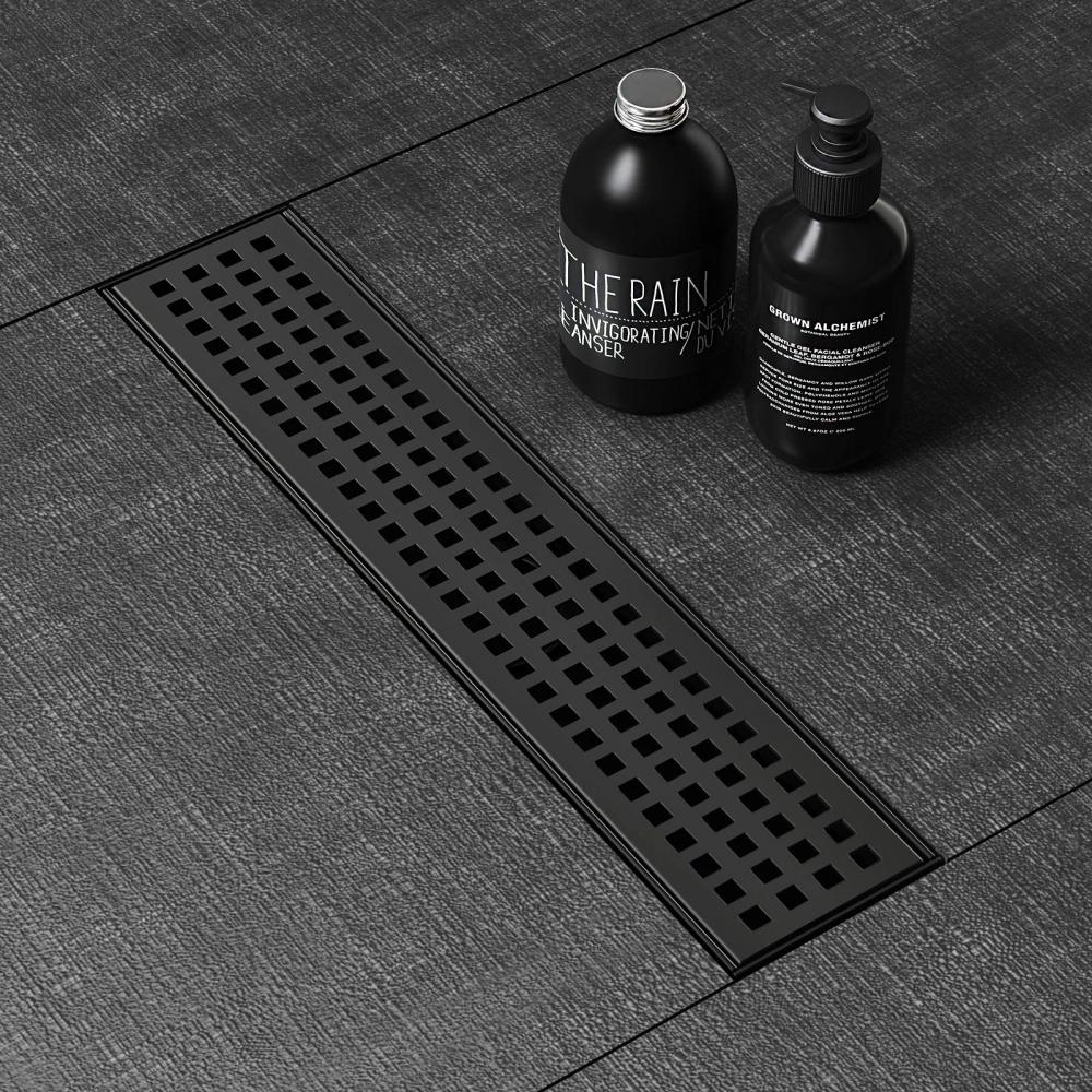 12 -дюймовый душ линейный черный слив прямоугольный дренаж с аксессуарами квадратный шаблон отверстия.