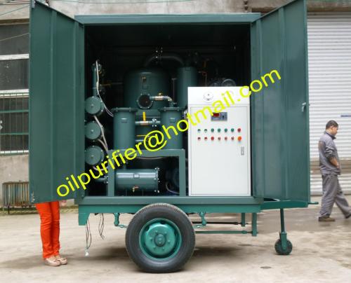 Mobile Transformer oil purification Plant enclosed in canopy and mounted on trailer for outside use