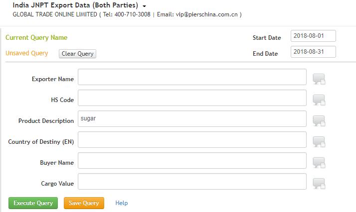 Socker för Indien Exportdata