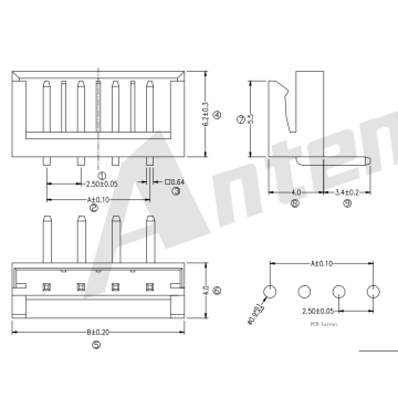 Pitch 2,5 mm 90 ° Seria złącza wafania AW2502R-XP