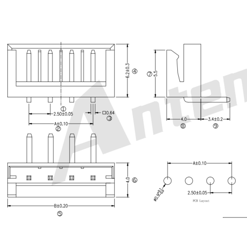 Serie de conector de obleas de 2,5 mm 90 ° AW2502R-XP