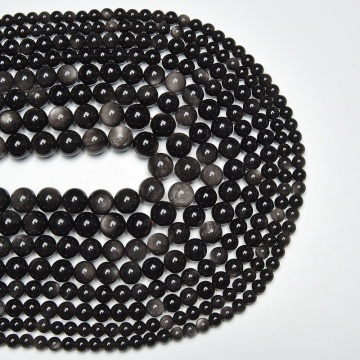 Natural Aquamarine and Obsidian Silver Beads with Rainbow Moonstone Loose Stones