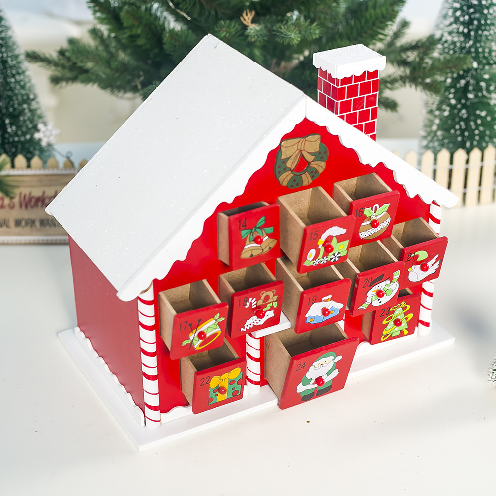 Popular Christmas decoration painted snow roof hut Countdown Calendar storage box for Christmas gifts