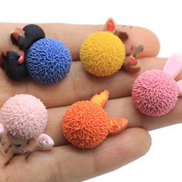 Kawaii Simulation Pompon Candy Animal Head Flatback Resin Miniatures for Jewelry Making Hair Clips Accessory