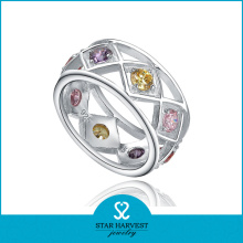 Colorful CZ Sterling Silver Jewelry Band Ring (SH-R0189)