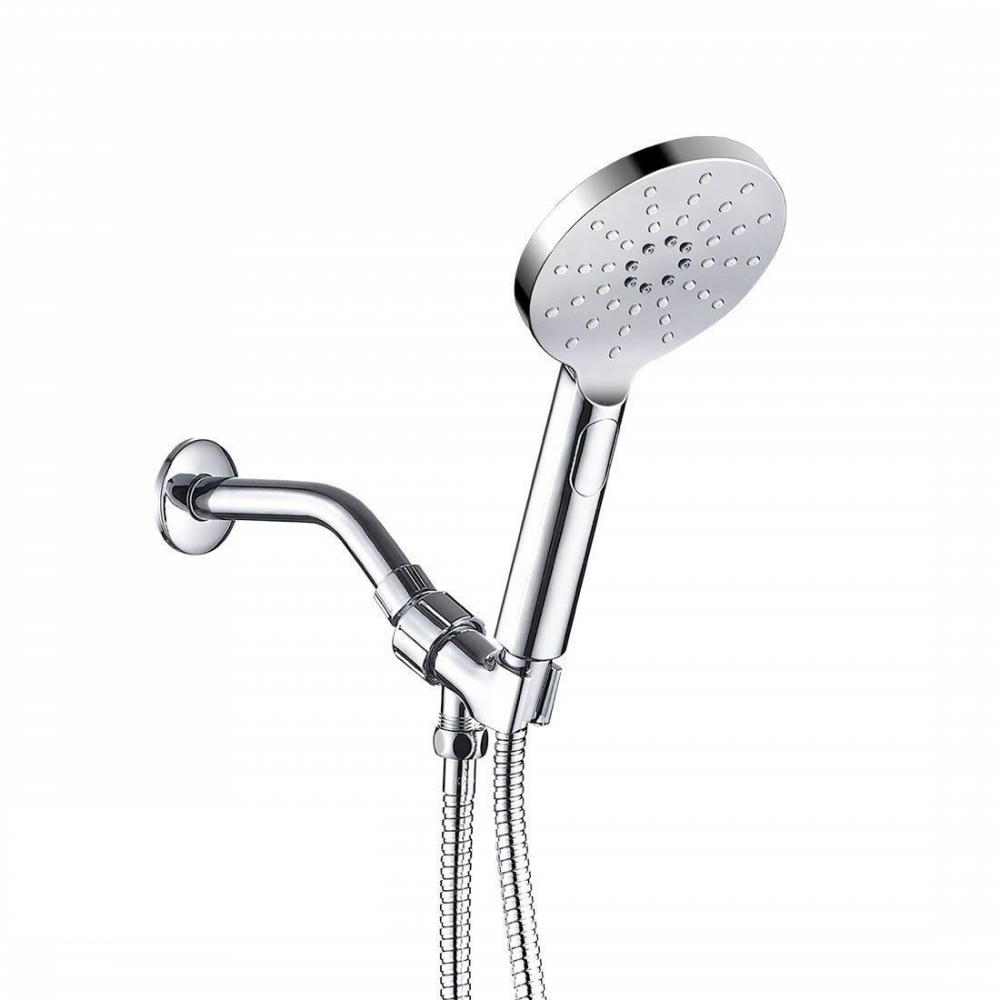 Wall Mounted Chromed Abs Plastic Bath Handheld Shower Head With Sht Off Button Hose And Holder