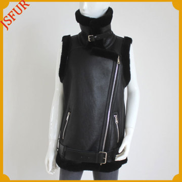 Genuine Sheep Skin Fur Vest For Lady Waistcoat Leather
