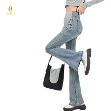 Blue Maternity Jeans: Big Size Pregnant Pants with Straight Leg and Raw Hem