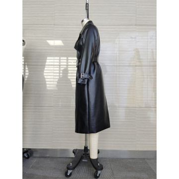 Ladies 100% PU Smooth Black Waterproof Trench Coat