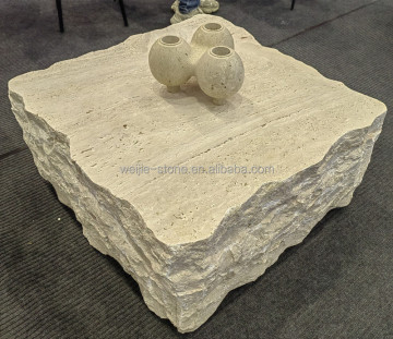 Modern Beige Travertine Plinth Coffee Table