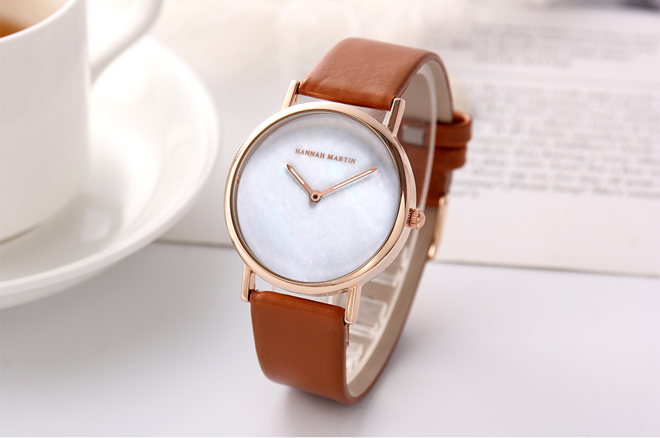 HANNAH MARTIN 3802 Japan quartz movement women leather wristwatch simple shell dial luxury brand ladies wrist watches