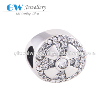 Globalwin Rhinestone Sterling Silver Charm Bead Charm Silver Charm Bracelet