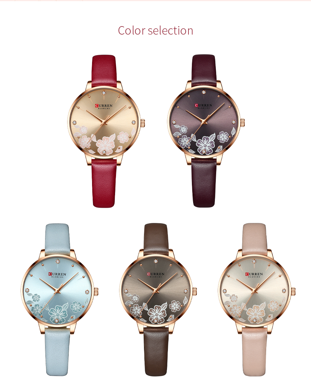 Curren 9068 Fashion Leather Womens Quartz Watches Flower Waterproof Watch Curren Women