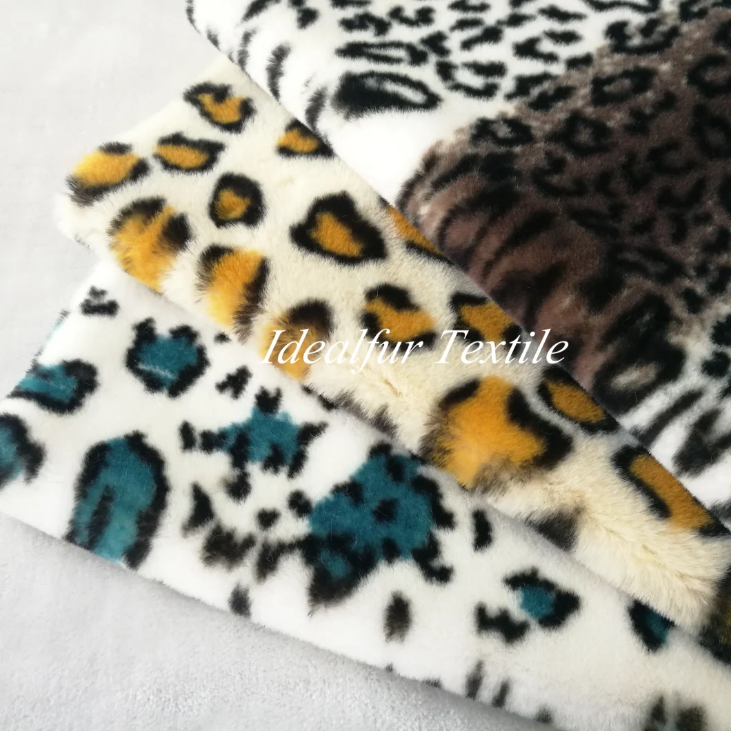 Blue Leopard Print Rabbit Fake Fur