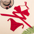 Costume da bagno bikini femminile con fascia allacciatura incrociata