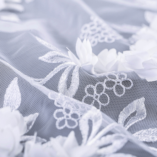 Tissu De Broderie En Dentelle 3D Fleur Blanc Pur