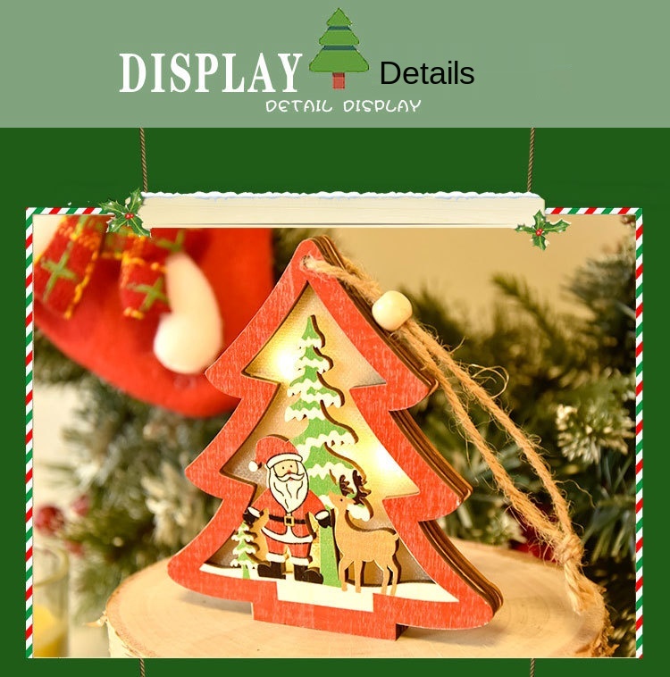 Popular New Christmas Decorations Wooden Luminous Pendant Creative with Light Small Tree Five-Pointed Star Ornaments