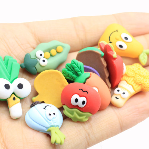 Kawaii Vegetables Flatback Adorno Resina Berenjena Zanahoria Encantos Patata Bambú Brotes Cabujón con cara de sonrisa para Kid Diy Acces