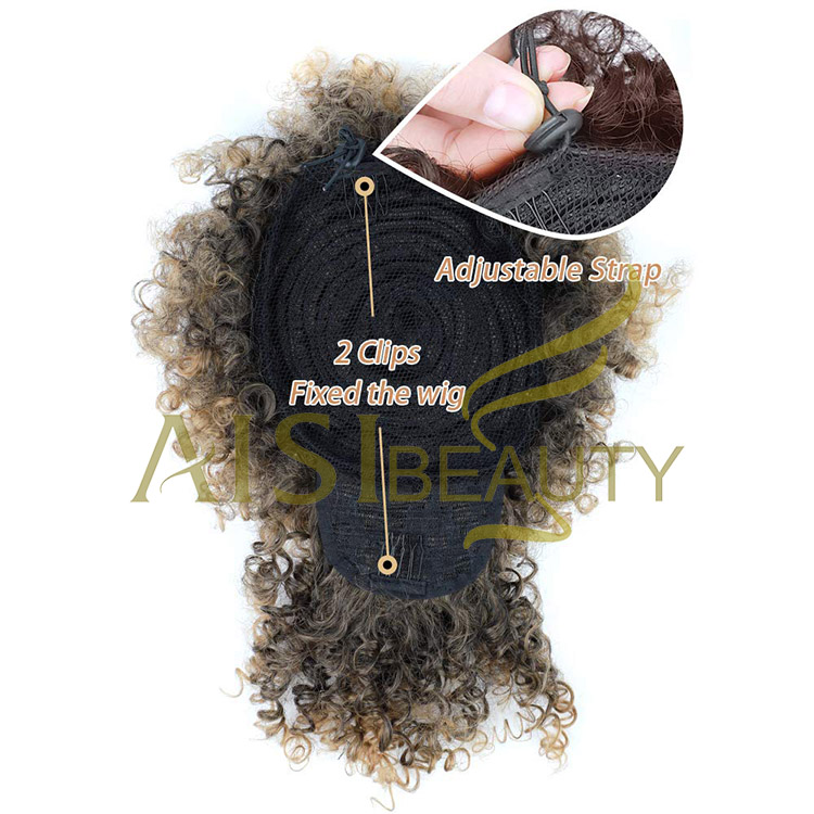 Aisi Beauty New Design Wholesale Mixed Brown Blonde Fluffy Puff Hairpiece Extension With Bangs Curly Afro Kinky Afro Hair Bun