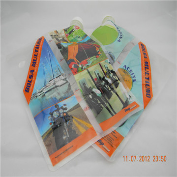 Custom printed spout bag packaging for engine lubricant