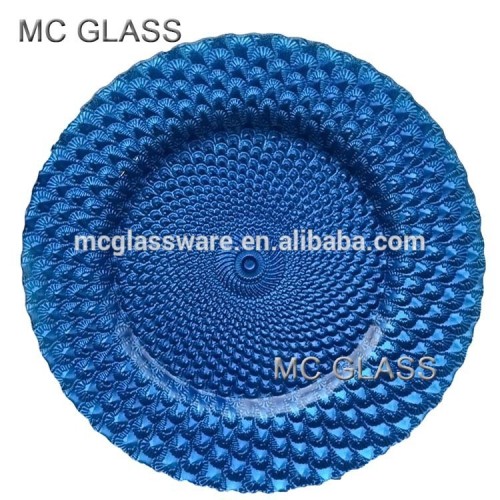 Wholesale modern decorative round blue glass dinner plate