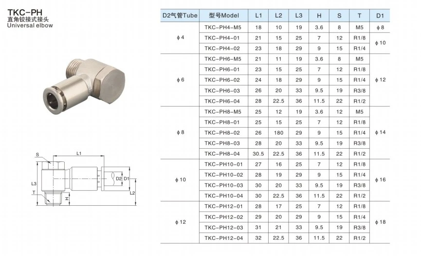 pH Right Angle Hinged Rotatable Universal Elbow Pneumatic Joint