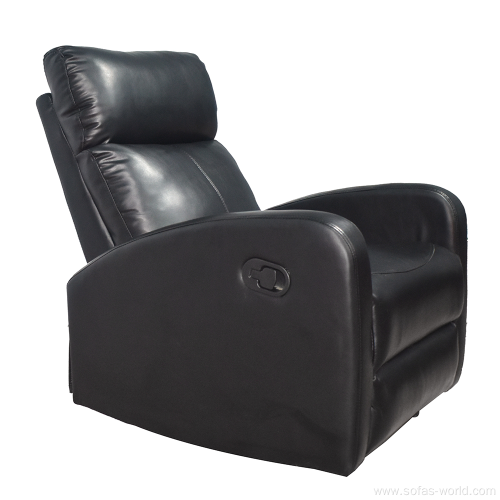 Black Leather Single Manual Recliner Sofa