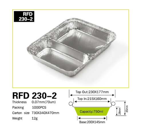 RFD230-2 Aluminum foil rectangle two section food packing container