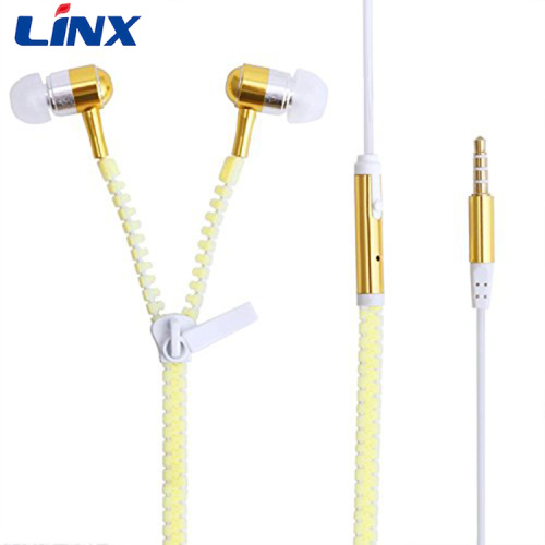 High-quality colored zipper earphone for mobile phone