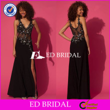 2558 Cap Sleeve Beaded Lace Applique Sexy Side Slit See Through Corset Prom Dress Long Prom Dress